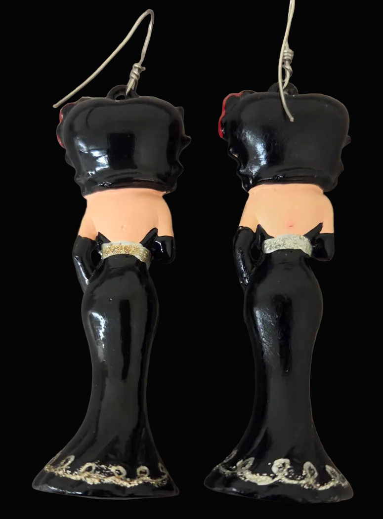 Vintage Betty Boop Black Evening Gown Statement Pierced Earrings