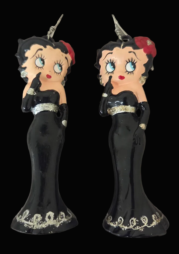 Vintage Betty Boop Black Evening Gown Statement Pierced Earrings