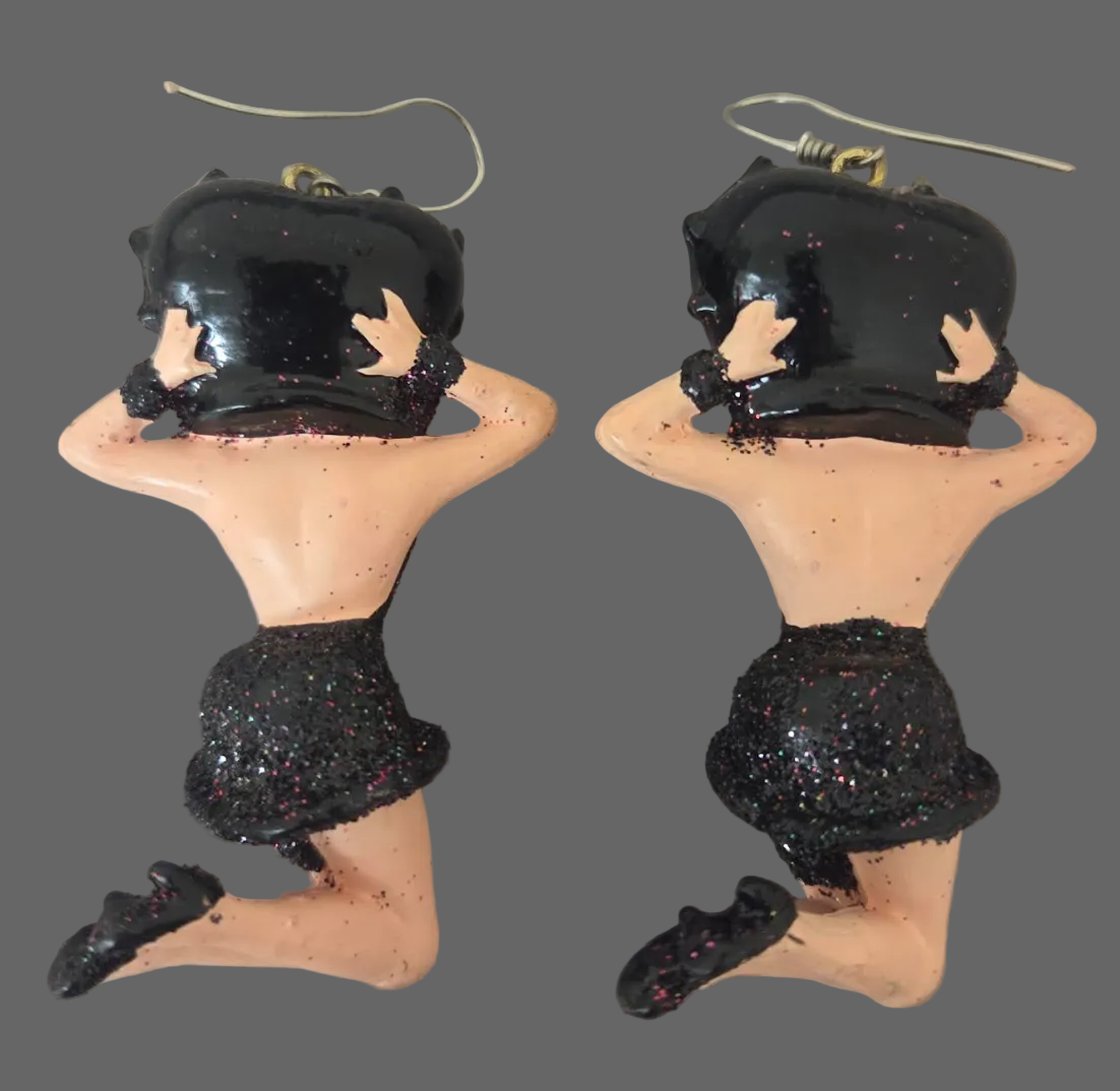 Seductive Vintage Betty Boop Black Glitter Dress Statement Earrings