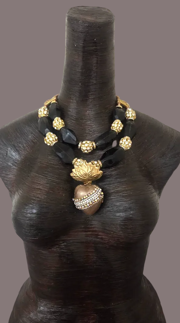 Smoky Quartz & Rhinestone Bling Statement Necklace - Milagros Locket
