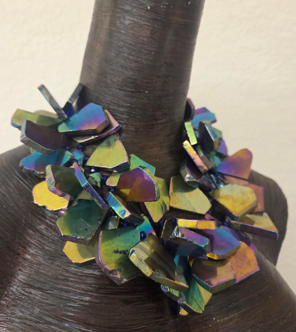 Jewel Tone Titanium Slab Two Strand Statement Necklace : Haute Couture