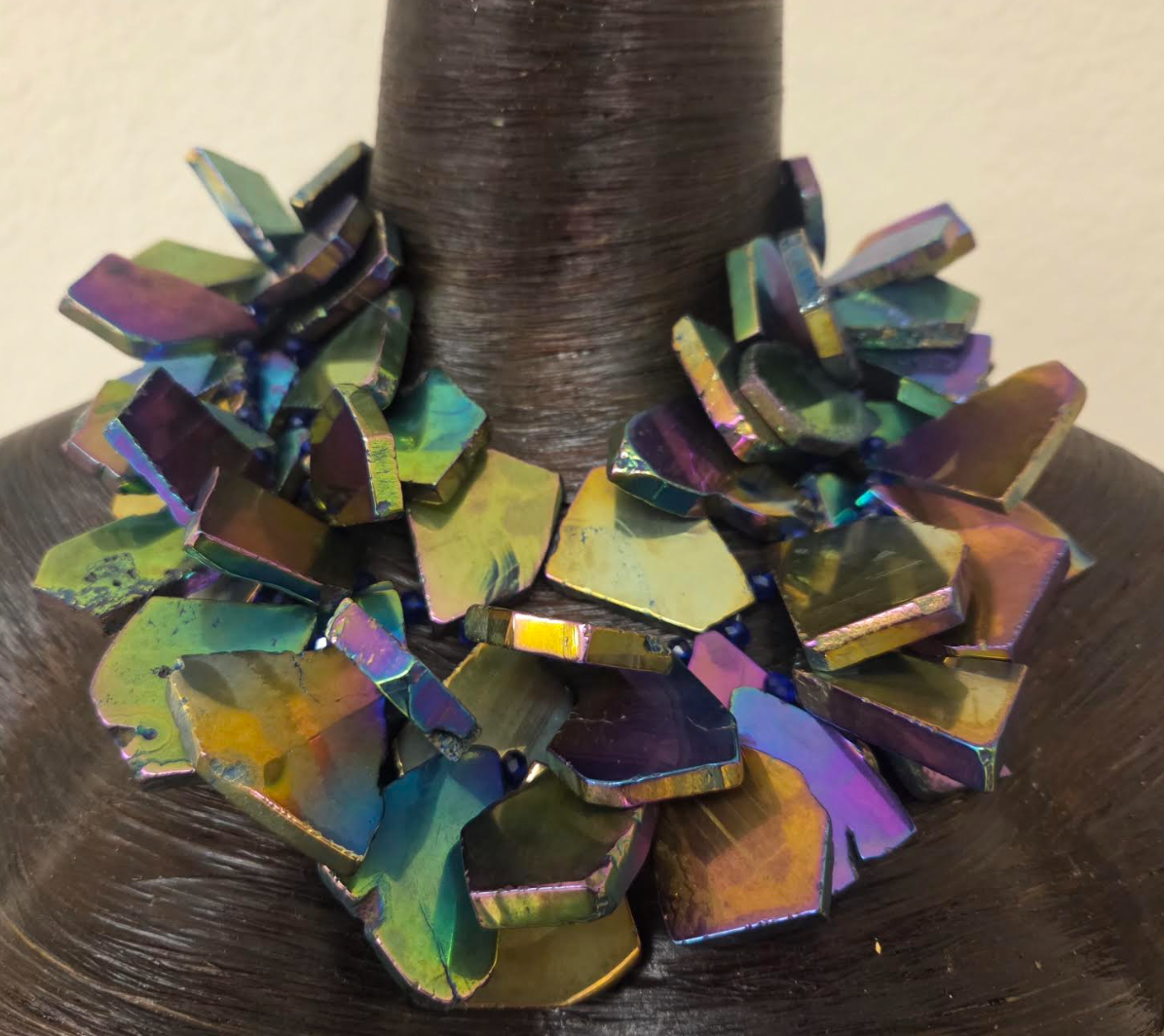 Jewel Tone Titanium Slab Two Strand Statement Necklace : Haute Couture
