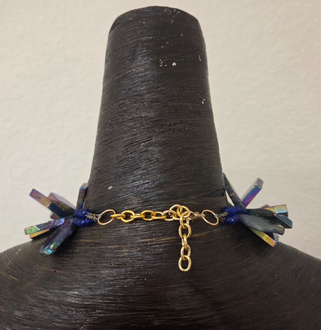 Jewel Tone Titanium Slab Two Strand Statement Necklace : Haute Couture