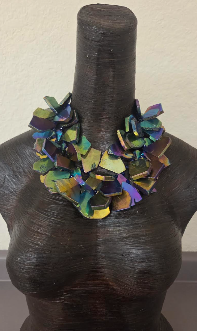 Jewel Tone Titanium Slab Two Strand Statement Necklace : Haute Couture