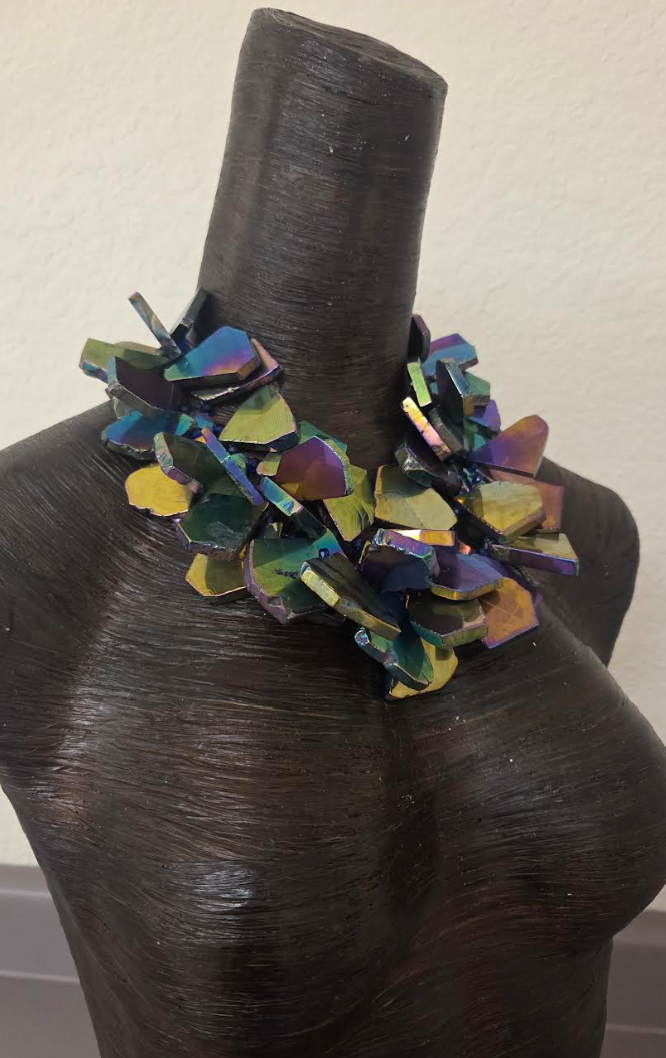 Jewel Tone Titanium Slab Two Strand Statement Necklace : Haute Couture