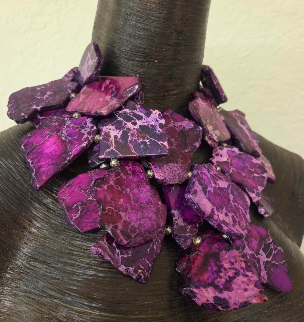 Variegated Purple Sea Sediment Resin Slab Statement Necklace - Bold