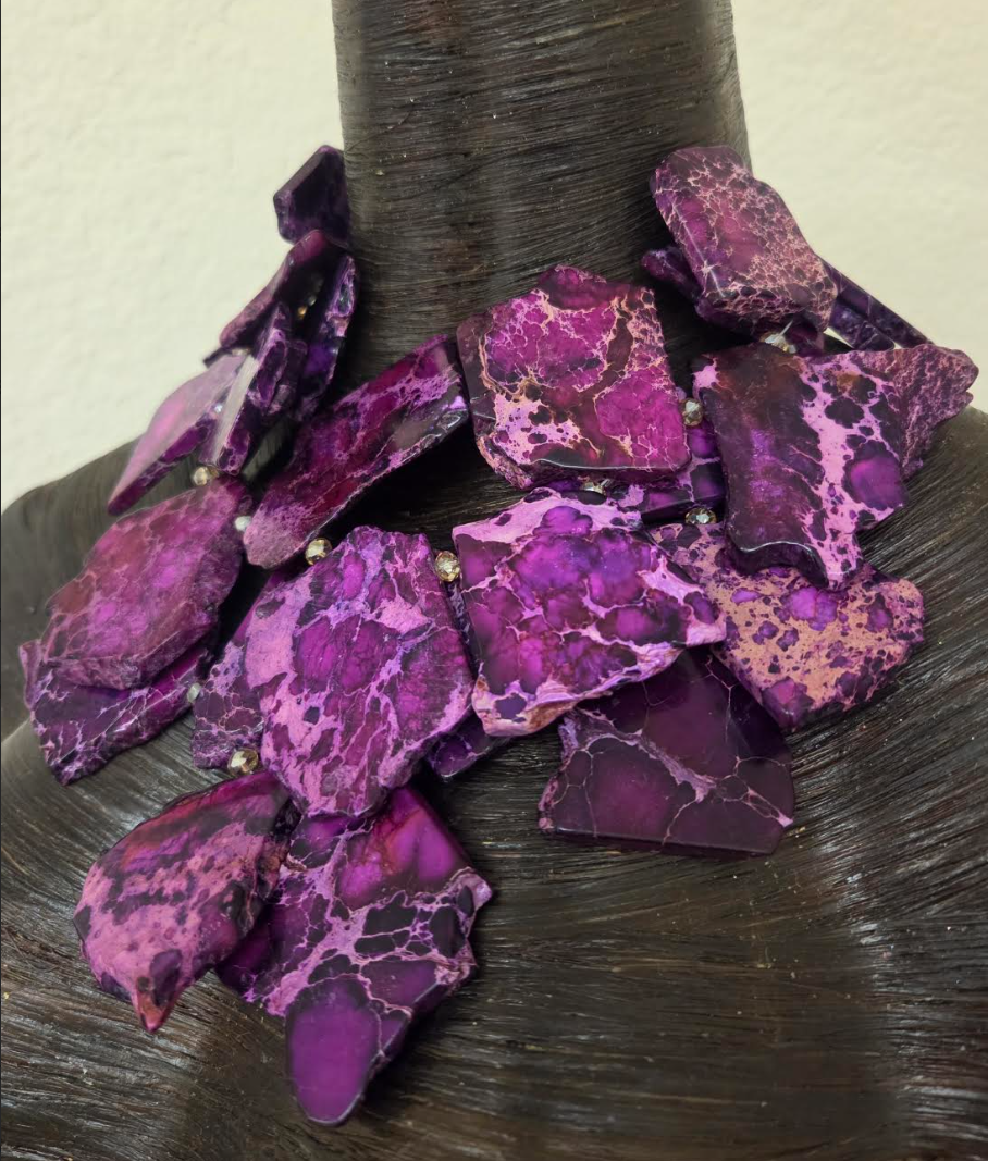 Variegated Purple Sea Sediment Resin Slab Statement Necklace - Bold