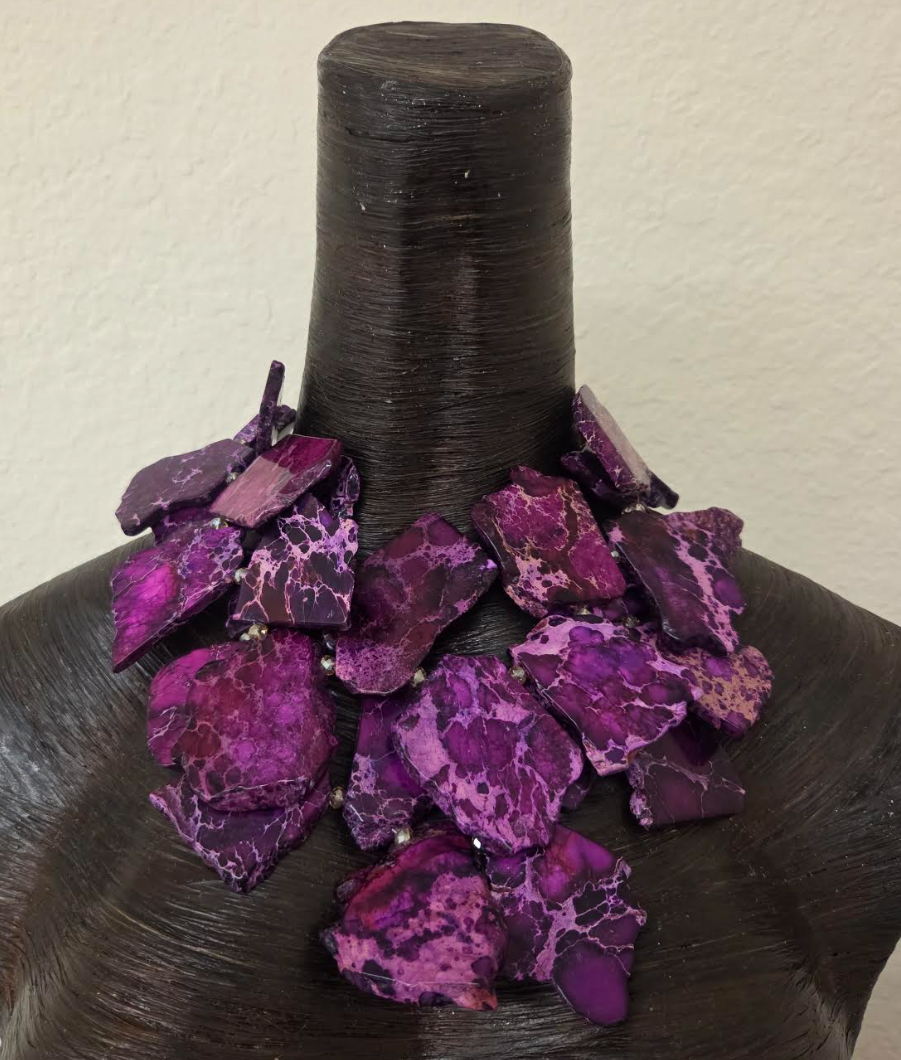 Variegated Purple Sea Sediment Resin Slab Statement Necklace - Bold