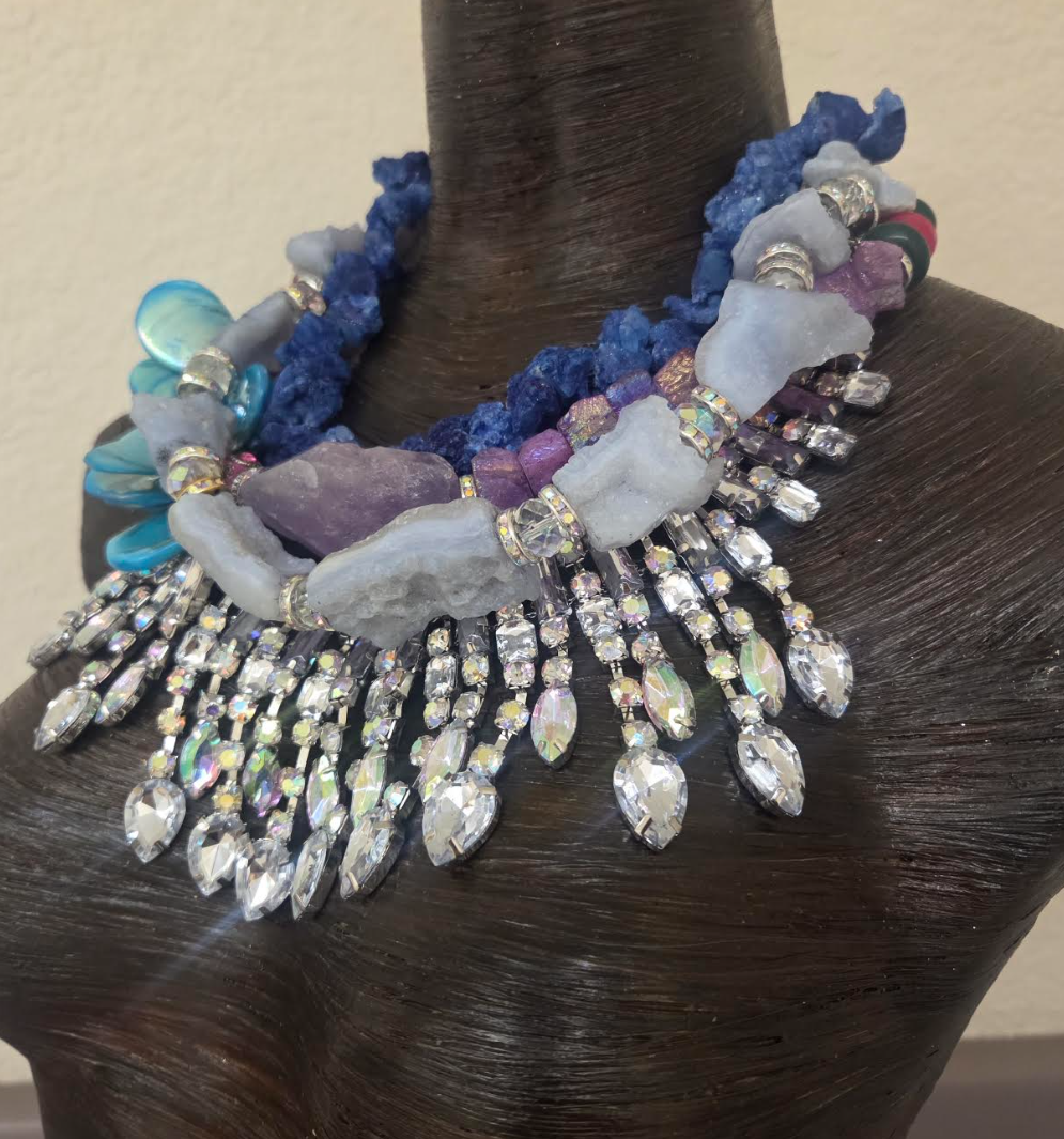 Mixed Gemstone & Rhinestone Showy Statement Necklace - Bespoke
