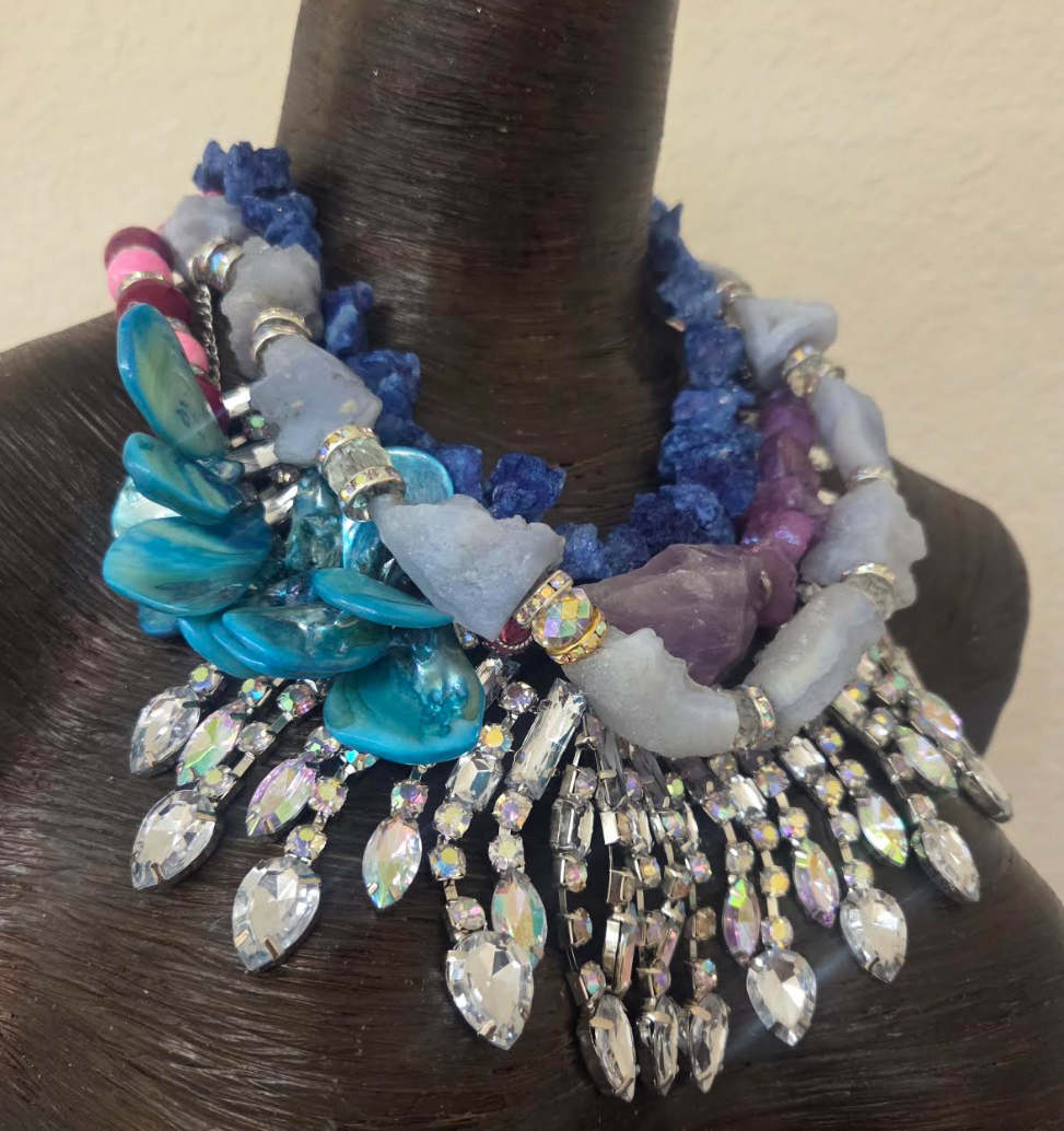 Mixed Gemstone & Rhinestone Showy Statement Necklace - Bespoke