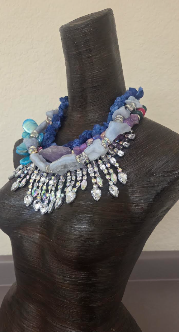 Mixed Gemstone & Rhinestone Showy Statement Necklace - Bespoke