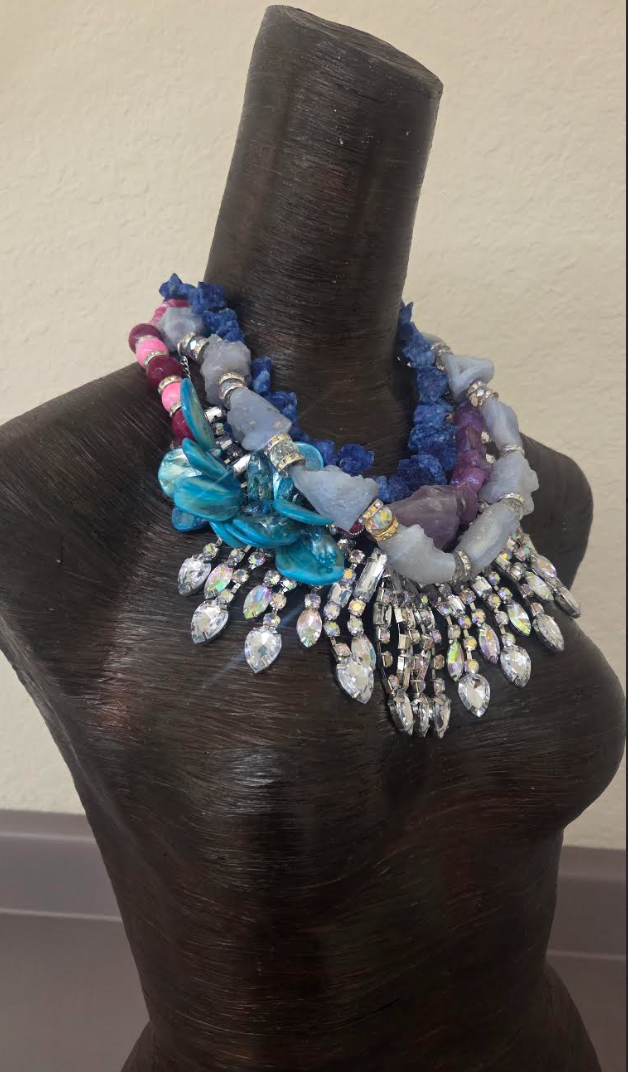 Mixed Gemstone & Rhinestone Showy Statement Necklace - Bespoke