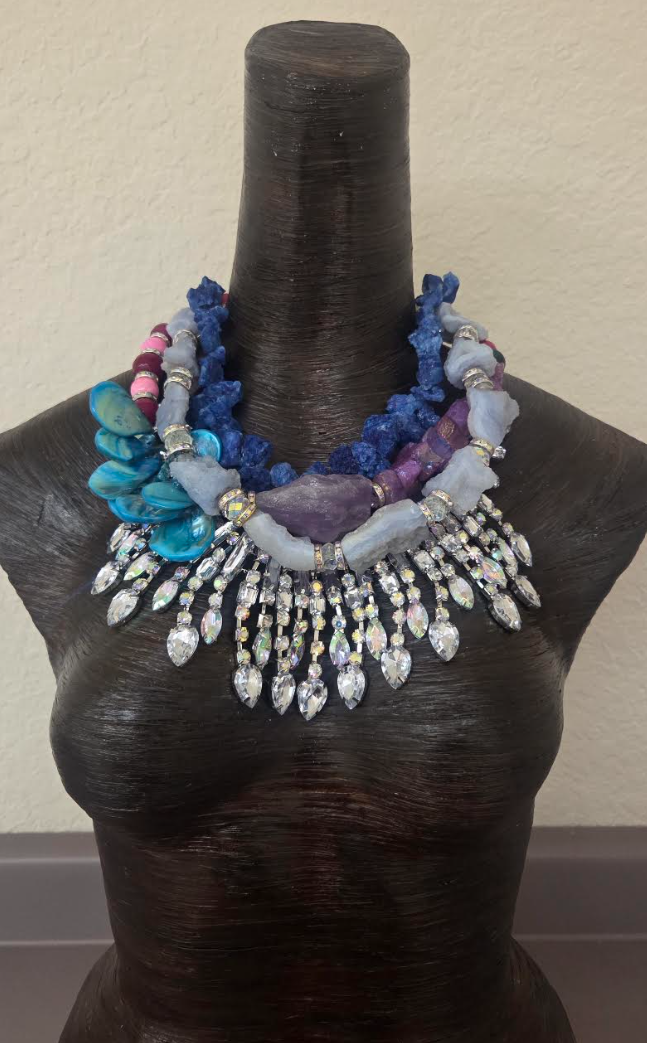Mixed Gemstone & Rhinestone Showy Statement Necklace - Bespoke