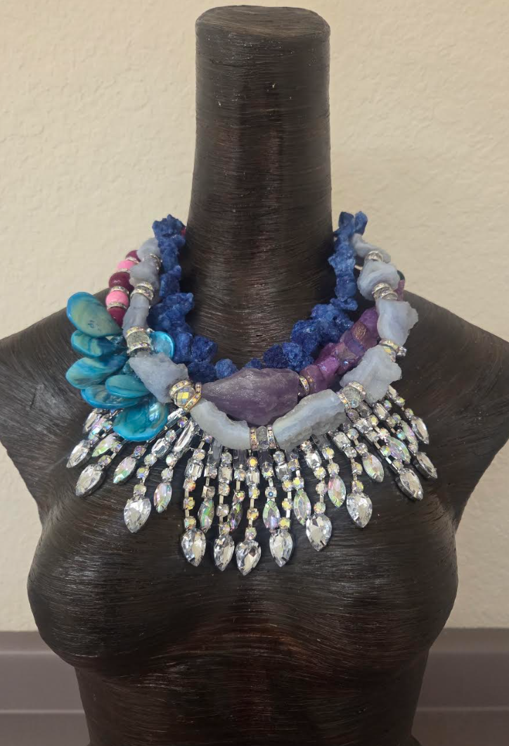 Mixed Gemstone & Rhinestone Showy Statement Necklace - Bespoke