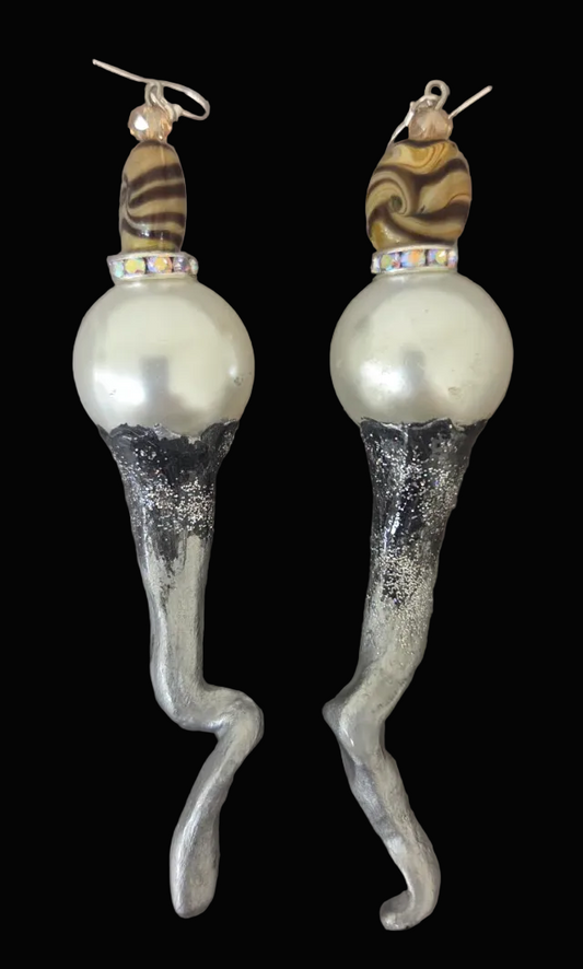 Sculpted Faux Pearl Avant Garde Pierced Earrings - Haute Couture