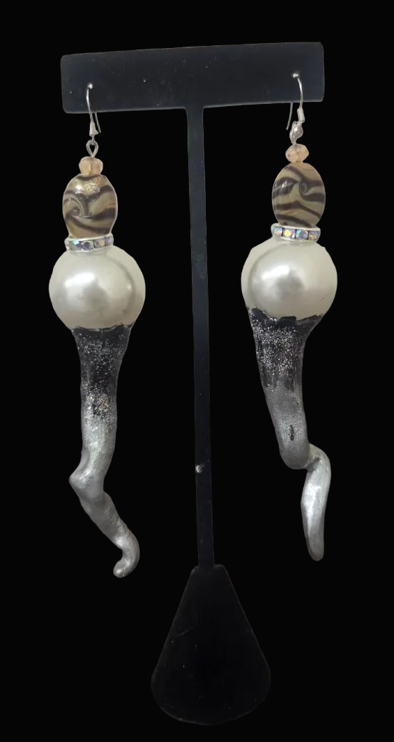Sculpted Faux Pearl Avant Garde Pierced Earrings - Haute Couture
