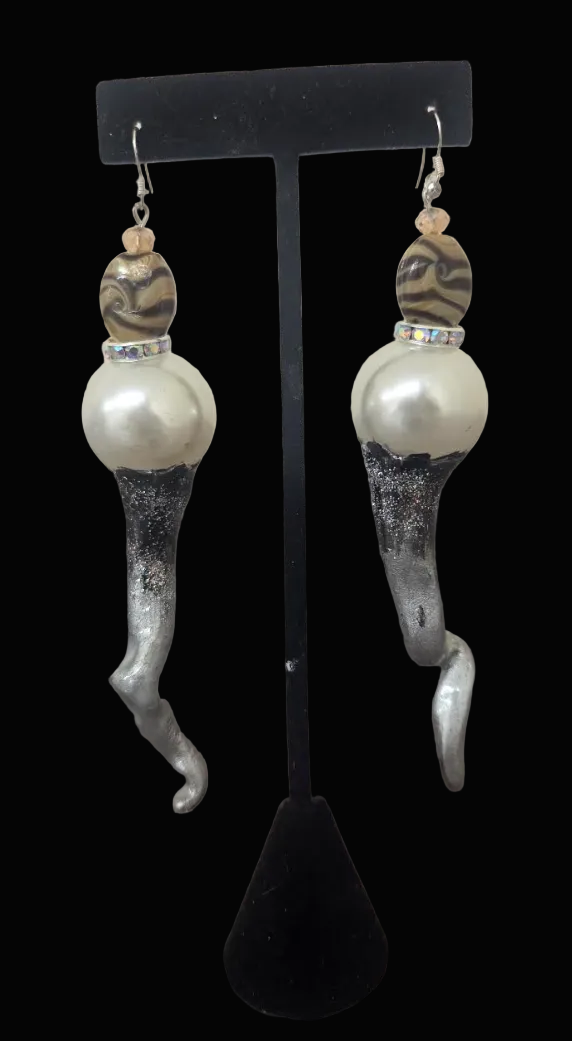 Sculpted Faux Pearl Avant Garde Pierced Earrings - Haute Couture