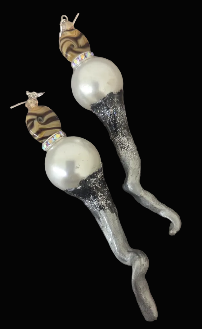 Sculpted Faux Pearl Avant Garde Pierced Earrings - Haute Couture