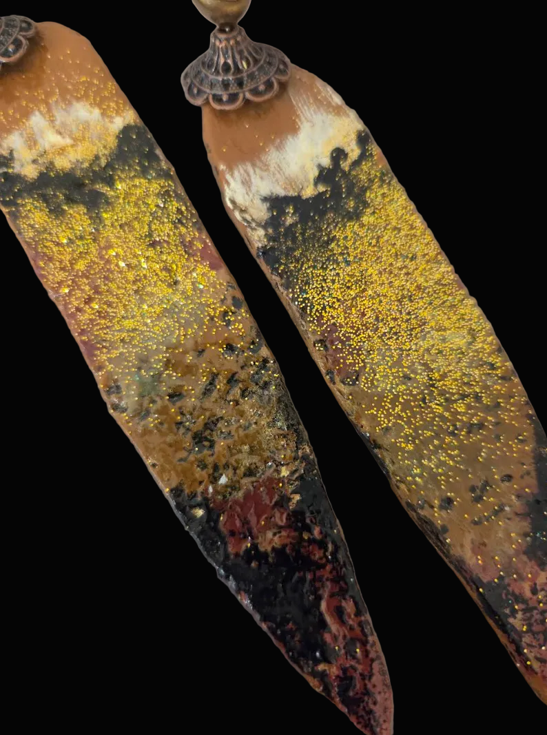 Earth Tone Ombre Shoulder Duster Pierced Earrings - OOAK Wearable Art
