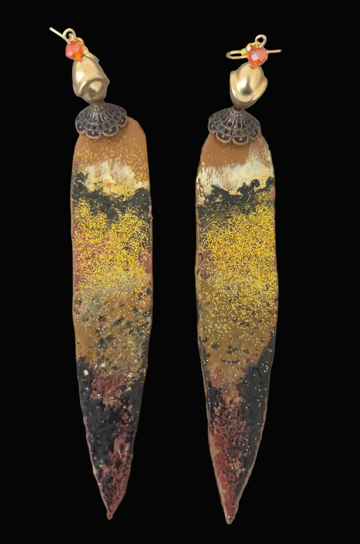 Earth Tone Ombre Shoulder Duster Pierced Earrings - OOAK Wearable Art