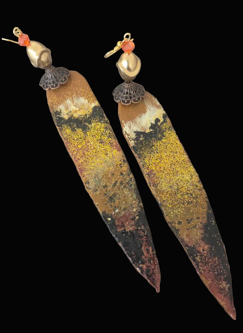 Earth Tone Ombre Shoulder Duster Pierced Earrings - OOAK Wearable Art
