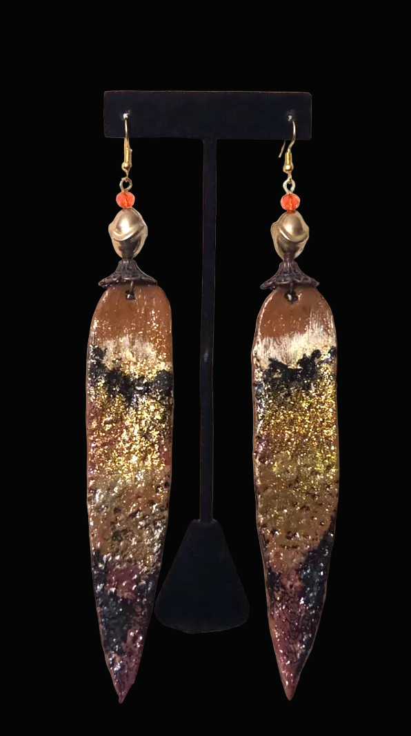 Earth Tone Ombre Shoulder Duster Pierced Earrings - OOAK Wearable Art