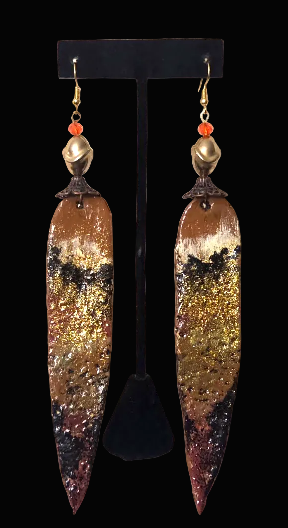 Earth Tone Ombre Shoulder Duster Pierced Earrings - OOAK Wearable Art