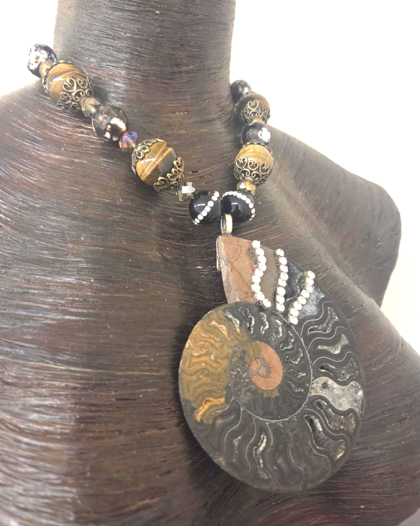 Earthy Prehistoric Ammonite Fossil Statement Pendant - Unisex Style