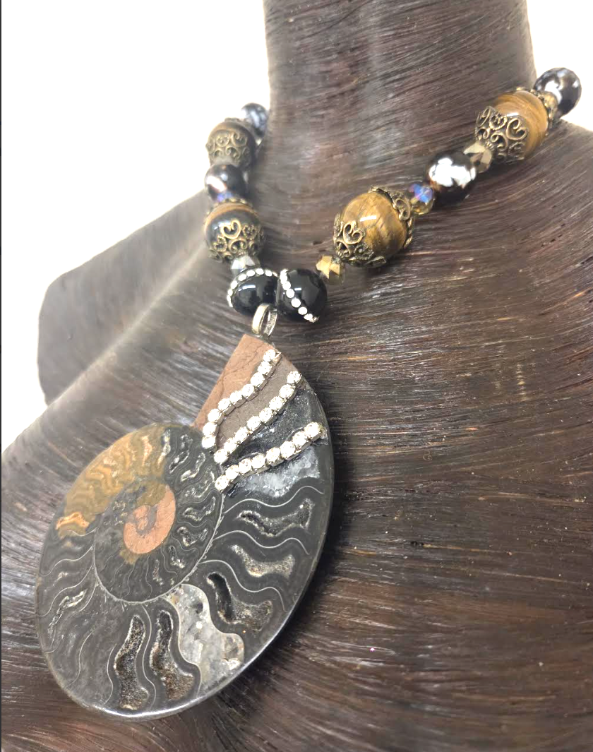 Earthy Prehistoric Ammonite Fossil Statement Pendant - Unisex Style