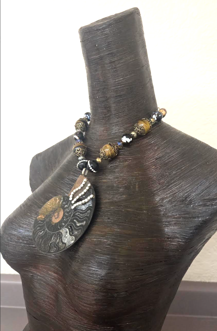 Earthy Prehistoric Ammonite Fossil Statement Pendant - Unisex Style