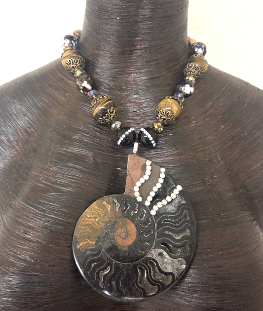 Earthy Prehistoric Ammonite Fossil Statement Pendant - Unisex Style