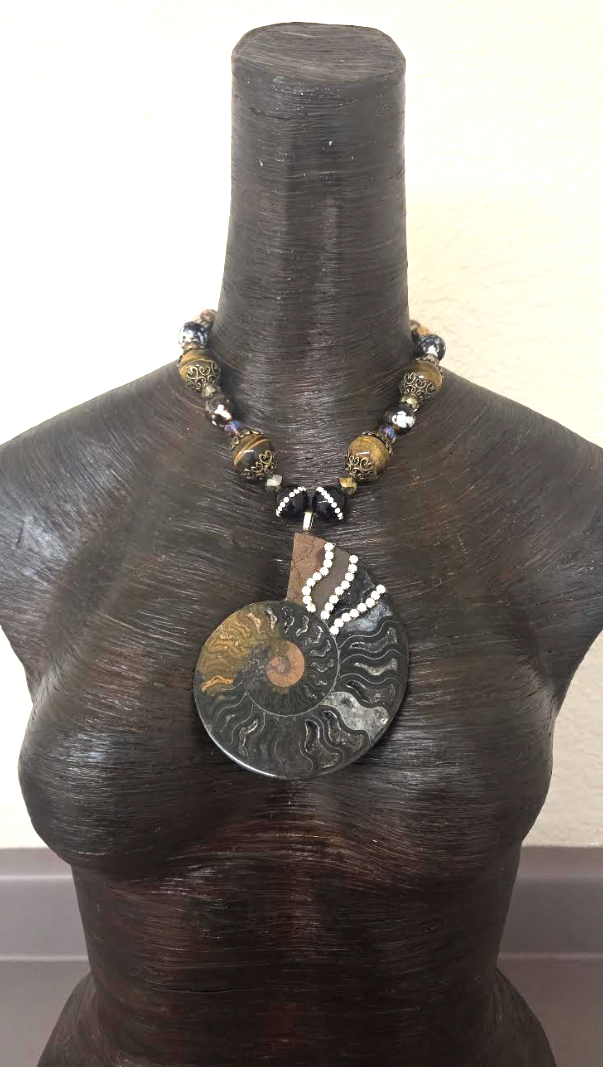 Earthy Prehistoric Ammonite Fossil Statement Pendant - Unisex Style