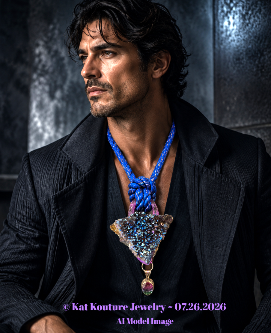 Titanium Quartz Pendant with Mystic Topaz Accent - Mens Couture Jewelry