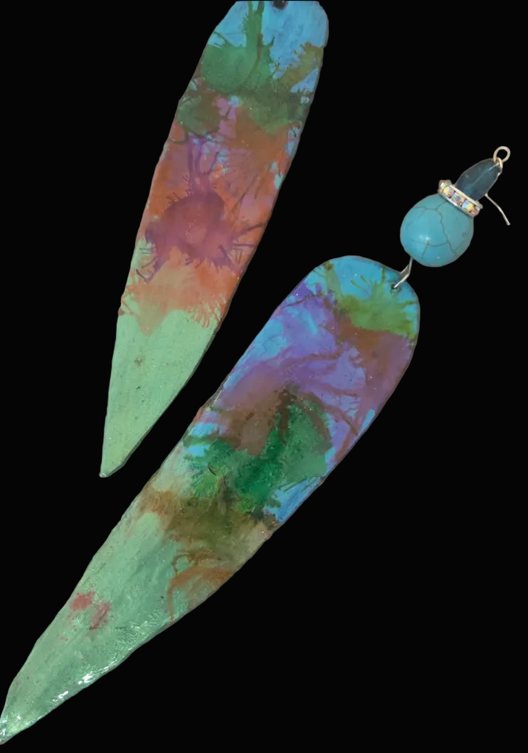 Water Color Like Shoulder Duster Pierced Earrings - OOAK Wearable Art