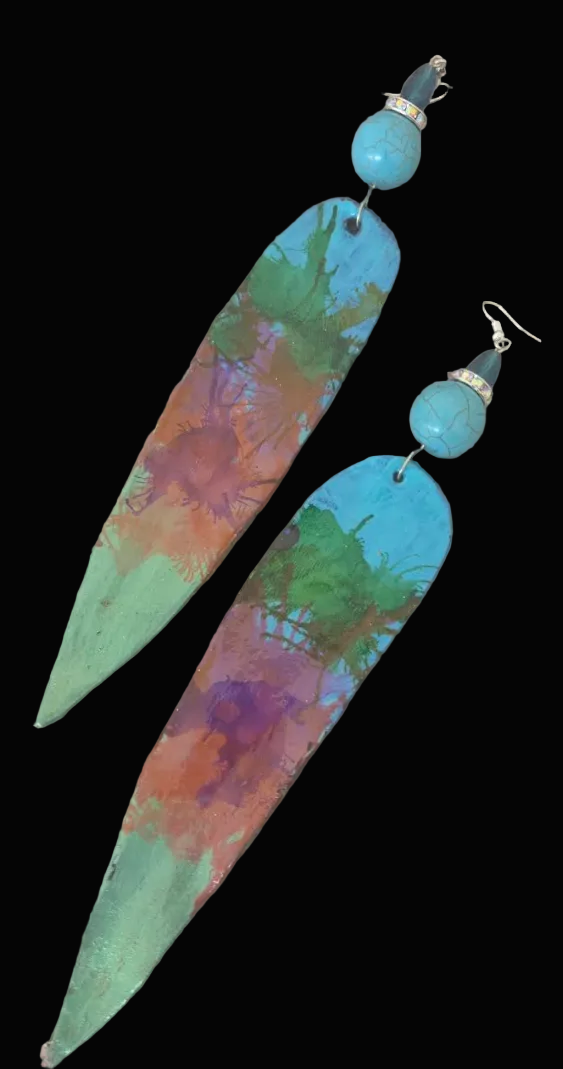 Water Color Like Shoulder Duster Pierced Earrings - OOAK Wearable Art