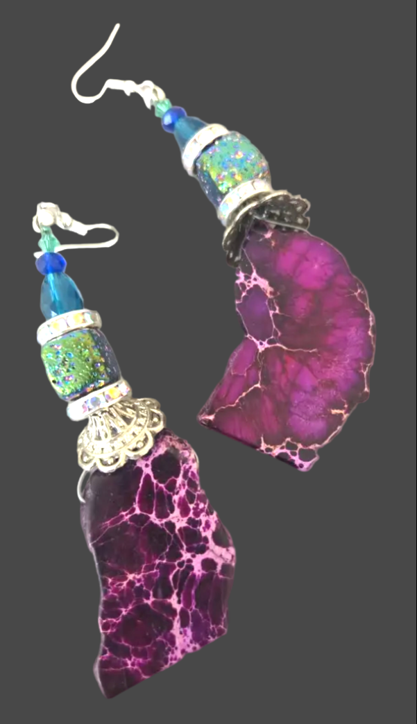 Purple Slab Titanium Quartz & Faceted Crystal Pierced Shoulder Dusters