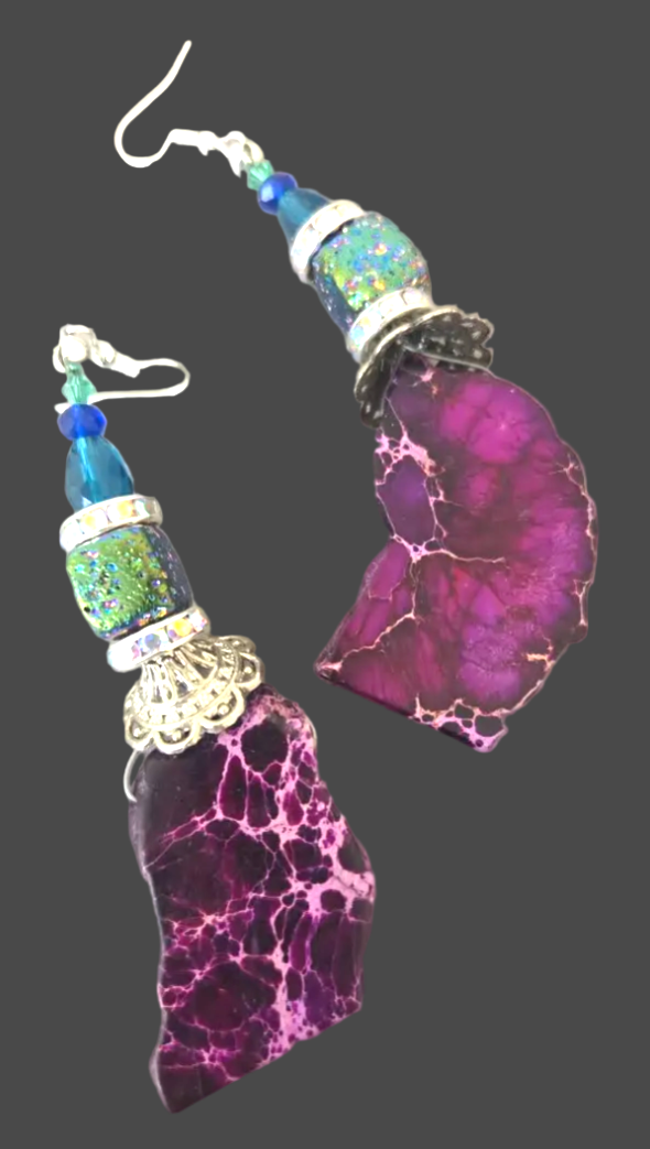 Purple Slab Titanium Quartz & Faceted Crystal Pierced Shoulder Dusters