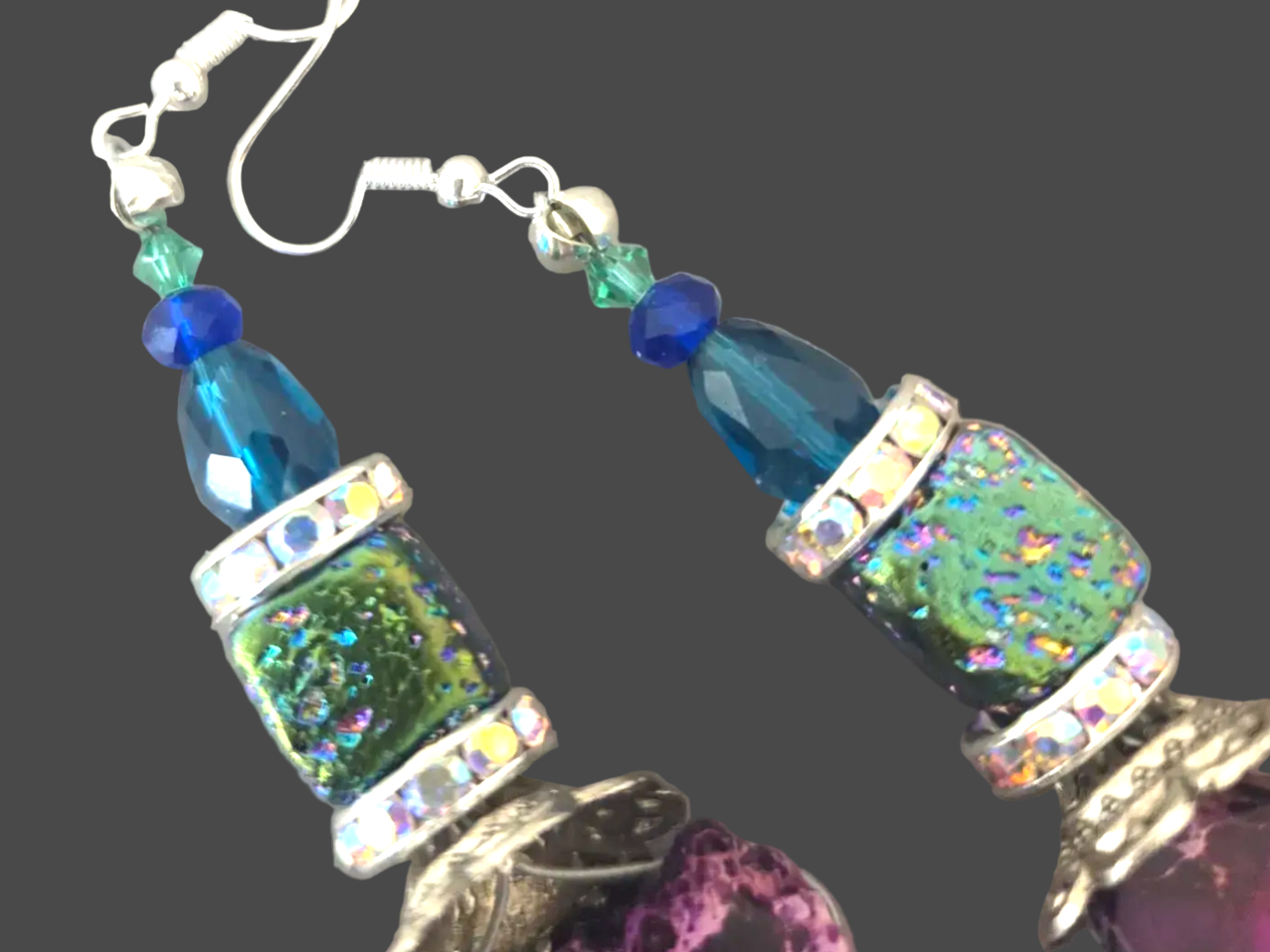 Purple Slab Titanium Quartz & Faceted Crystal Pierced Shoulder Dusters