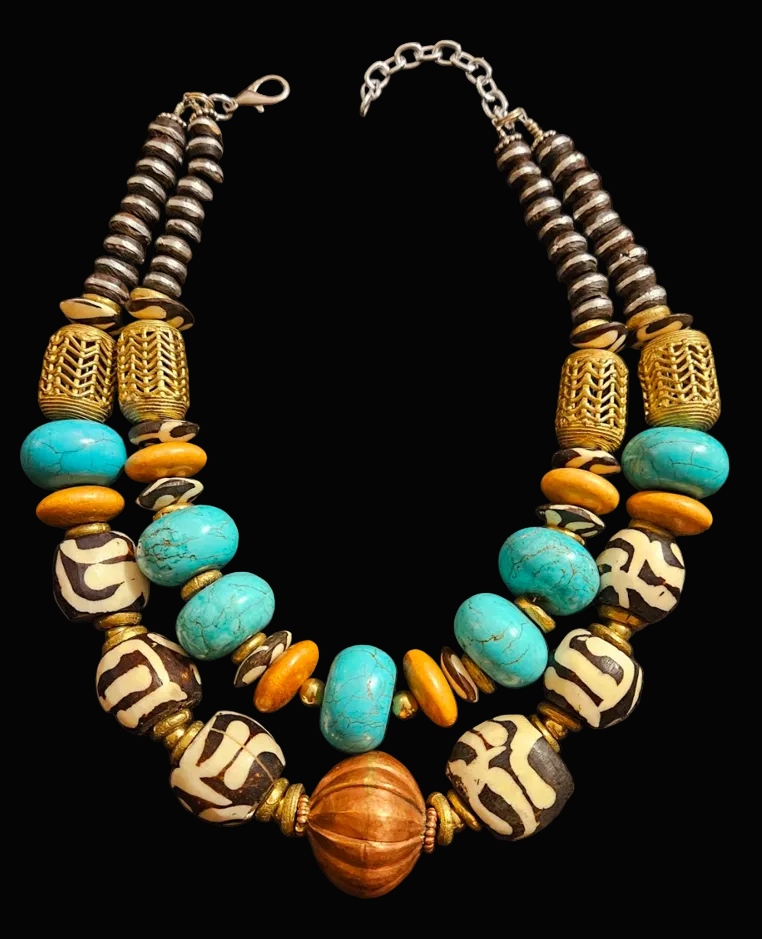 African Inspired Mixed Media Luxury Beaded Multi Strand Statement Necklace
