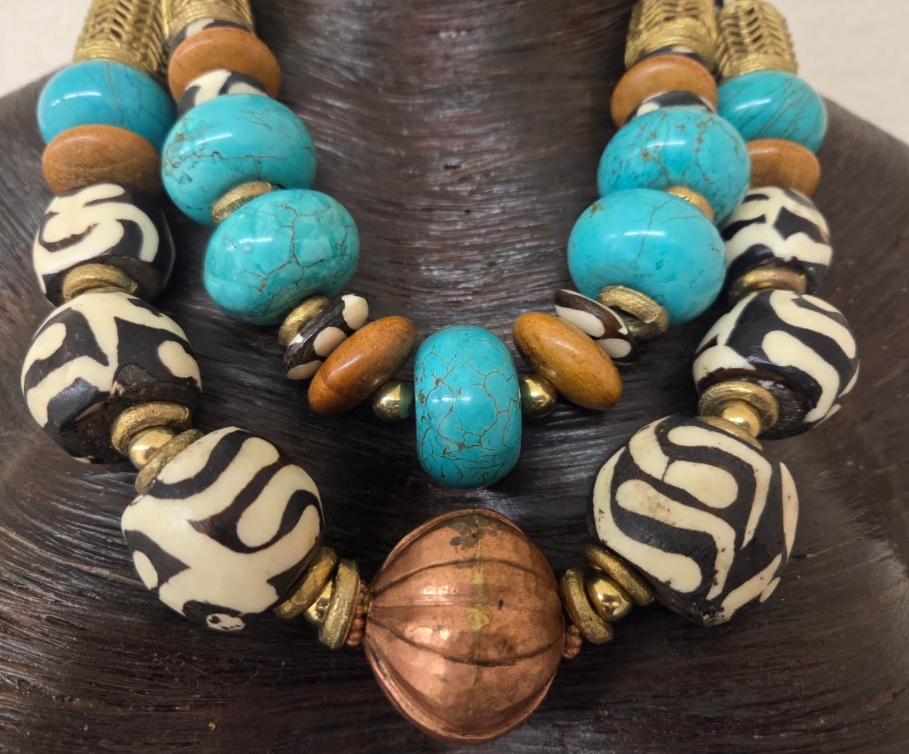 African Inspired Mixed Media Luxury Beaded Multi Strand Statement Necklace