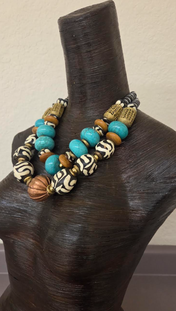African Inspired Mixed Media Luxury Beaded Multi Strand Statement Necklace