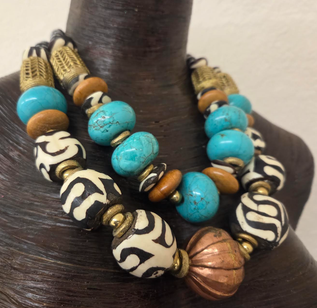 African Inspired Mixed Media Luxury Beaded Multi Strand Statement Necklace