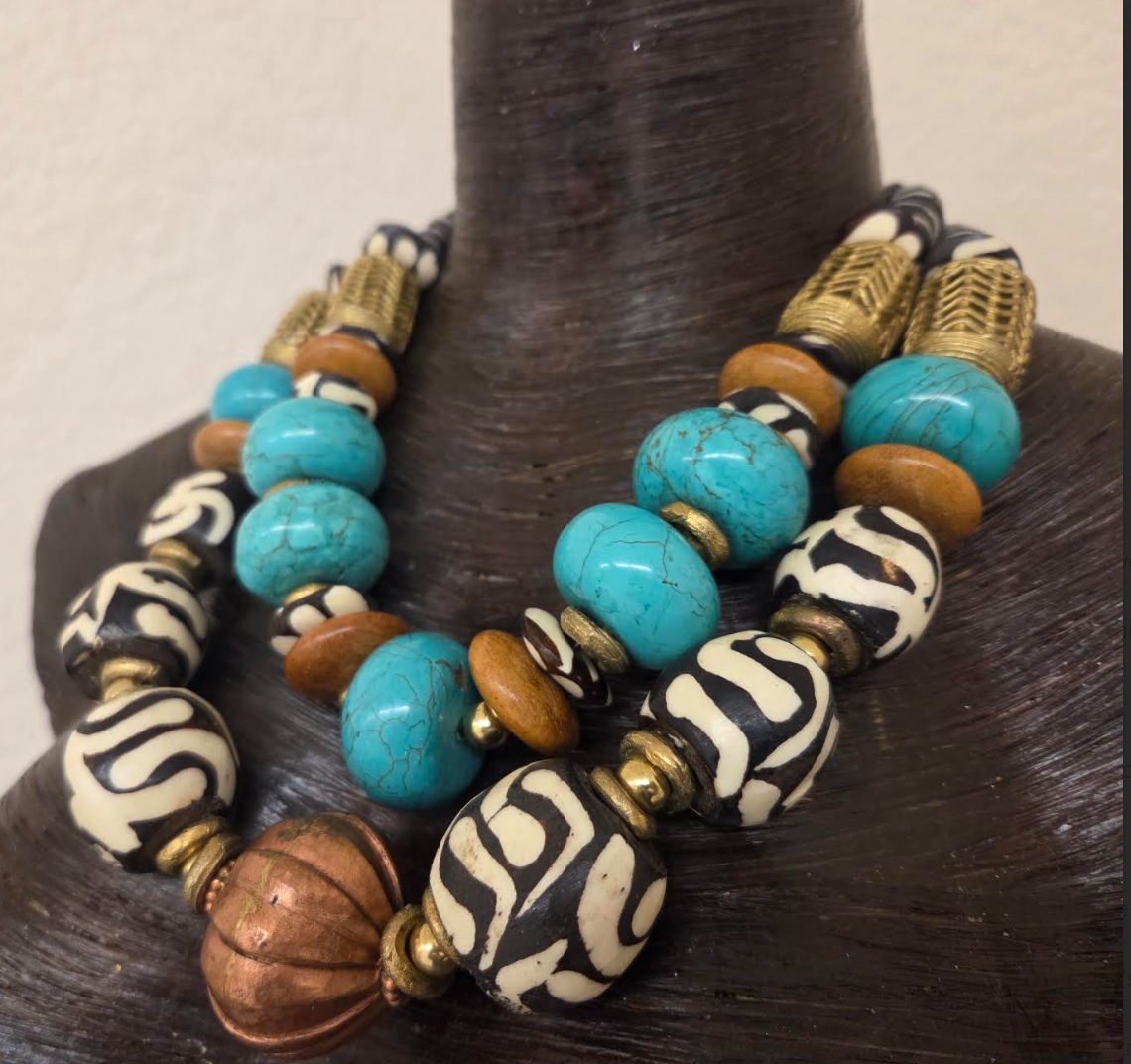 African Inspired Mixed Media Luxury Beaded Multi Strand Statement Necklace