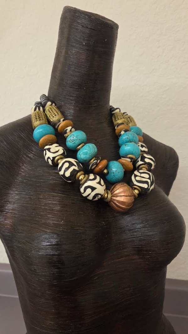 African Inspired Mixed Media Luxury Beaded Multi Strand Statement Necklace