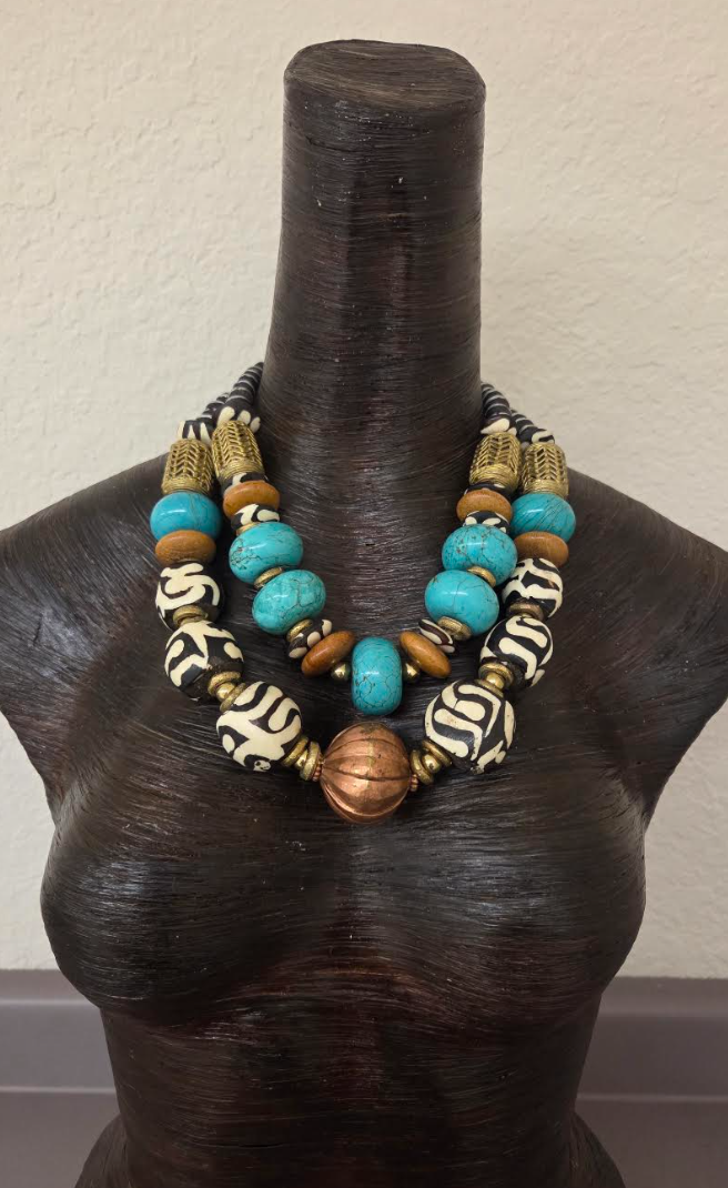 African Inspired Mixed Media Luxury Beaded Multi Strand Statement Necklace