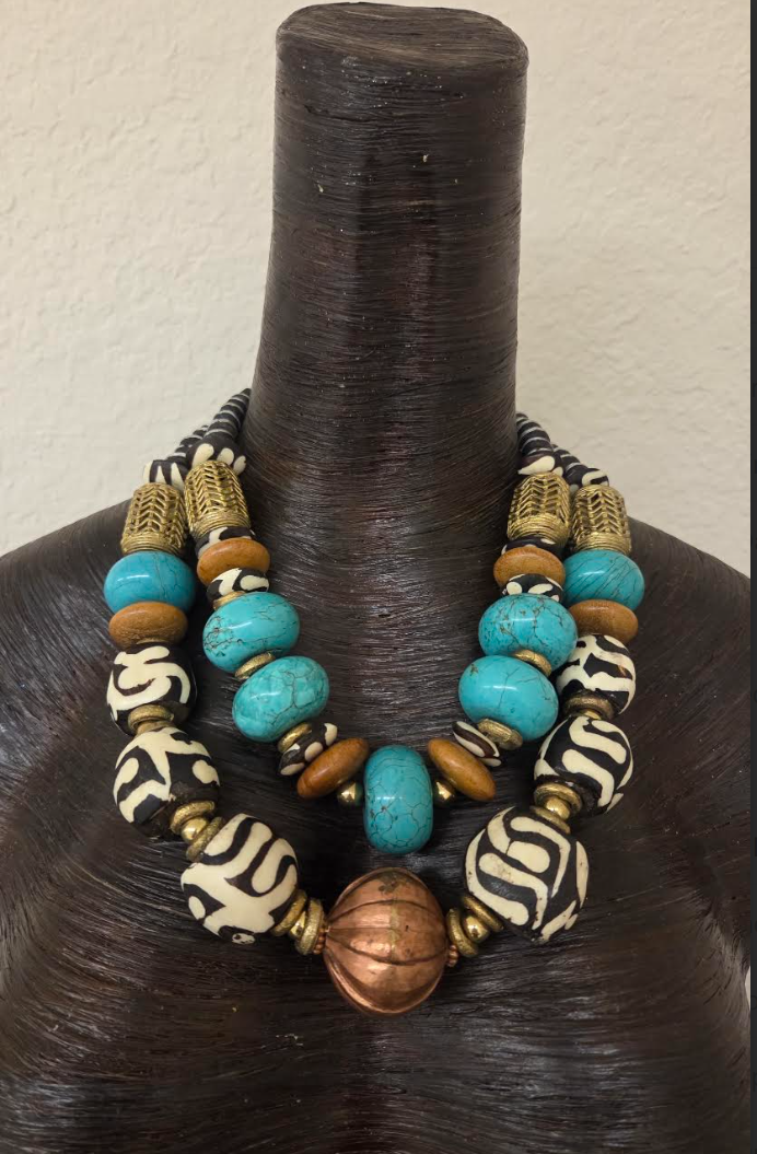 African Inspired Mixed Media Luxury Beaded Multi Strand Statement Necklace