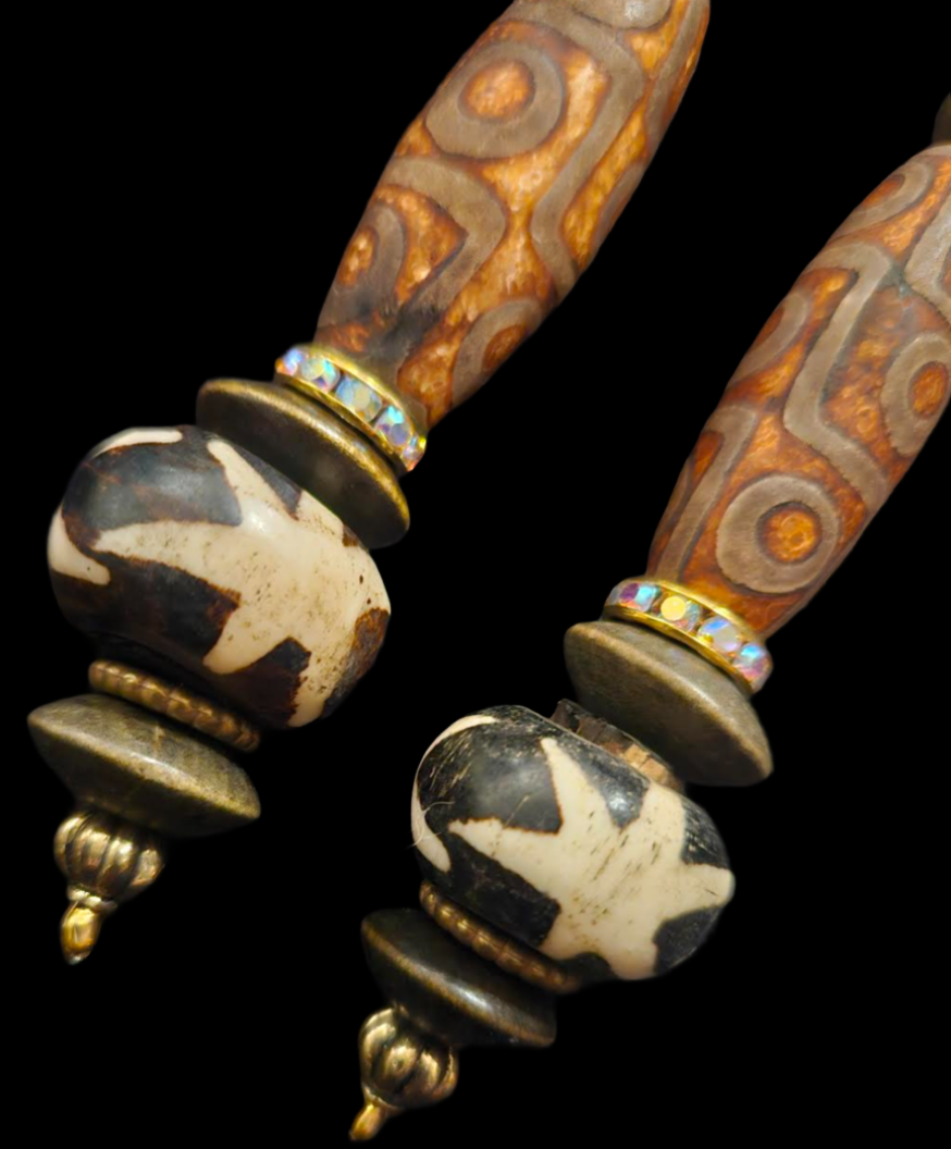 Exotic Earth Tone Tribal Beaded Pierced Statement Earrings - Ethnic