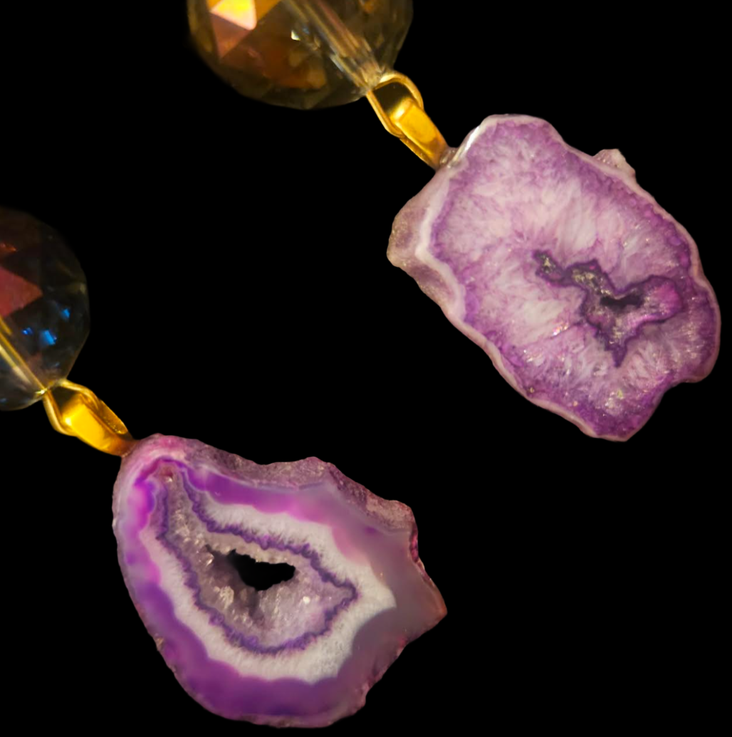 Purple Druzy Agate & Aurora Borealis Crystal Shoulder Dusters