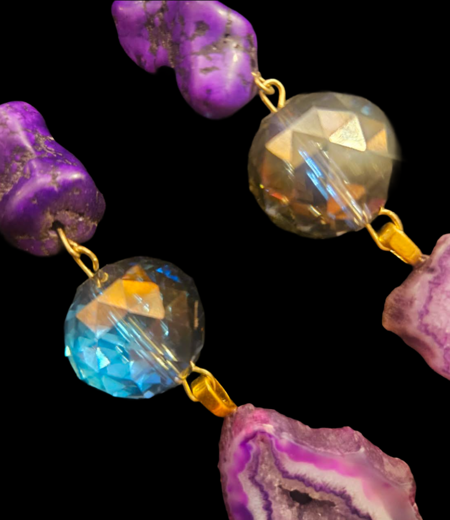 Purple Druzy Agate & Aurora Borealis Crystal Shoulder Dusters