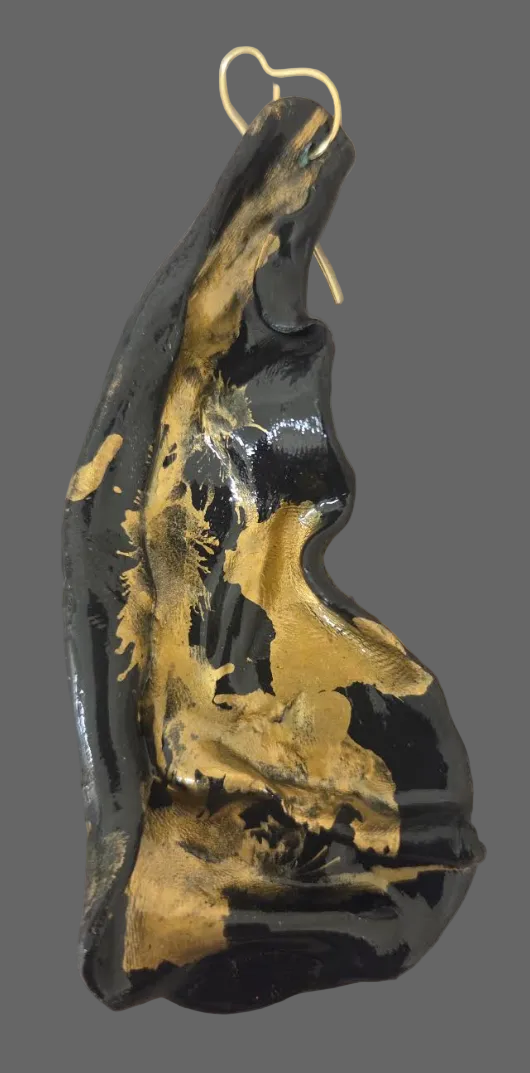 Black & Gold Hand Sculpted Avant Garde Pierced Earrings - Alcohol Inks